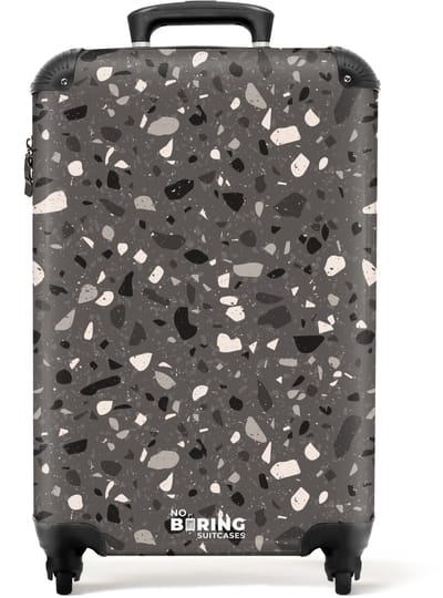 NoBoringSuitcases.com - Koffer - Terrazzo patroon veelkleurig donkergrijs - Past binnen 55x40x20 cm en 55x35x25 cm - Trolley handbagage - Valiezen met wieltjes volwassenen - Reiskoffer op wielen - Rolkoffer lichtgewicht