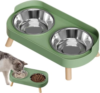 Verhoogde voerbakken - Huisdier voerstandaard - Comfortabel eten - Natuurlijke lichaamshouding - 34 x 17.5 cm - Groen