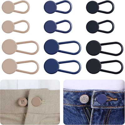 Daity 12-pack- Jeansknoopverlengers — Unisex taillebandverlengers (verkrijgbaar in 3 kleuren) — Voegt 2,5 tot 3,5 cm toe aan de tailleomvang