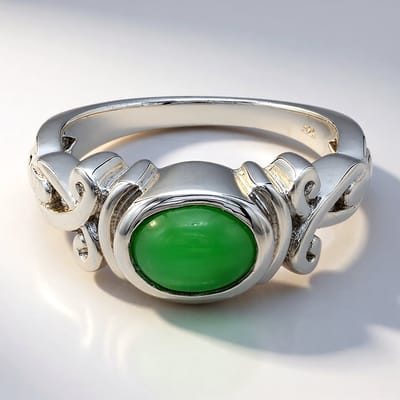 Cavill - Zilveren Ring 925 Sterling Zilver met 1,14 ct Keizerlijk Chrysopraas - Ovale Cabochon 8x6 mm - Elegant Tijdloos Design - Maat 17