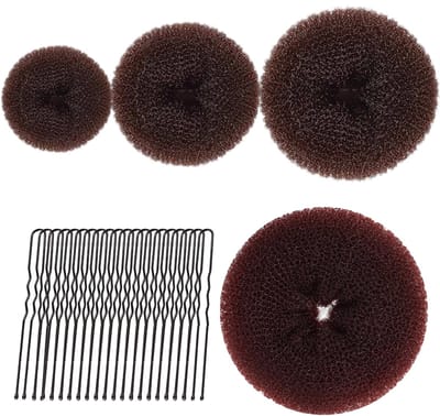 donut hair bun maker set, dutt maker, kapselhulp set, dutkussen voor meisjes (koffie)