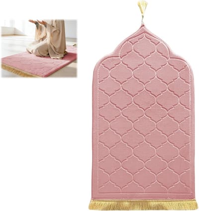 Dikke, zachte gebedsmat voor mannen en vrouwen - Padded portable gebedskleed, islamitisch cadeau (Roze, 65×110cm)