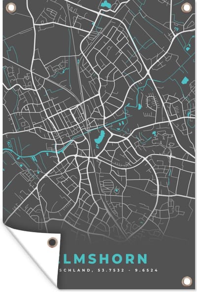 Muurdecoratie Stadskaart – Elmshorn – Duitsland – Plattegrond – Kaart - 120x180 cm - Tuinposter - Tuindoek