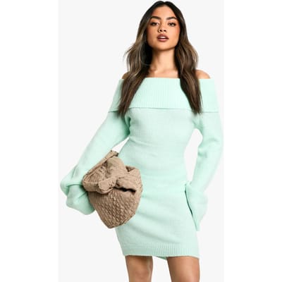 boohoo Dames Rib Bardot decollete Mini Jumper Jurk | Munt | Maat: Small