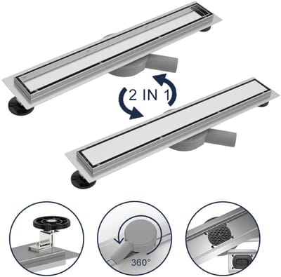Nurrion Douchegoot met Flens en Flexibele Aansluiting 80 cm - RVS Douchedrain Compleet - Inbouw Douchegoot