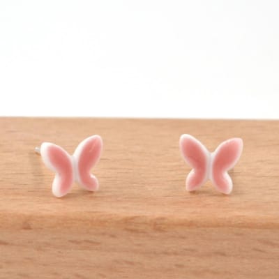 Gading® meisjes porselein oorknopjes met roze vlinder- dames oorknoppen -8mm - zilver 925