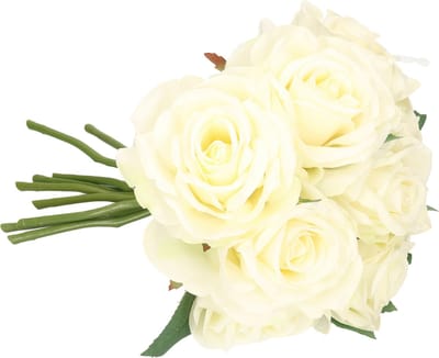 Top Art Kunstbloemen boeket Roos de luxe - wit - 30 cm - kunststof steel - decoratie