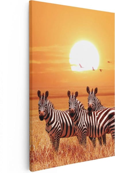 Artaza Canvas Schilderij Zebra - 40x60 cm - Wanddecoratie Afrika - Muurdecoratie Zonsondergang - Schilderijen Op Canvas Dieren