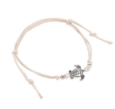Touwtje armband met schildpad | wit
