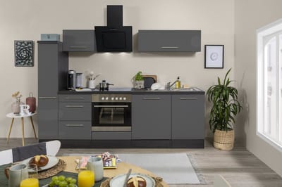 Goedkope keuken 250  cm - complete keuken met apparatuur Amanda  - Eiken/Grijs - soft close - keramische kookplaat - vaatwasser - afzuigkap - oven    - spoelbak