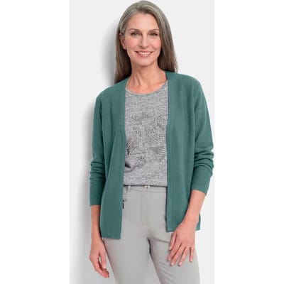 Lichtgewicht cardigan met scheerwol - grijsgroen - Gr. 19 van Goldner Fashion