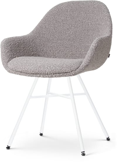 Nolon Noa-Mae Eetkamerstoel Bouclé Taupe - met Armleuning - Stof - Wit Metalen Poten - Design - Scandinavisch - Comfortabel