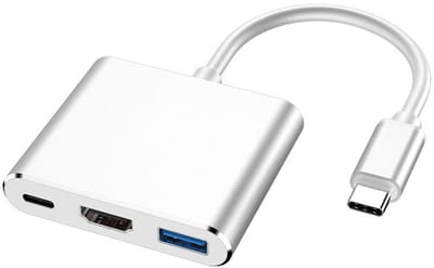 Type-C Triple-Port Hub - USB-C naar HDMI-adapter voor laptops en projectoren - USB 3.0-interface - Zilver