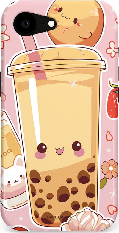 Casetastic Hoesje Geschikt voor Apple iPhone 16e Magsafe - Stijlvolle Beschermende Duo-layer Case - Kawaii Thee Design - Bubble Tea