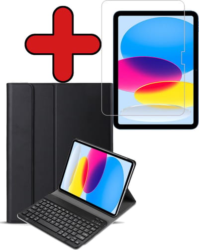 Hoes - Geschikt voor Apple iPad A16/A18 (2022/2025/2026) - 10.9 & 11 inch (10e, 11e & 12e generatie) - Met Screenprotector - Toetsenbord Case - Keyboard Book Cover - Hoesje - Zwart