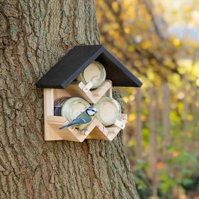 CJ Wildlife Pindakaaspothouder voor Vogels - Westport - Vogelpindakaas Houder voor 3 Potten- Vogelvoederhuisje Pindakaas - Wandmodel - Hout - Bruin