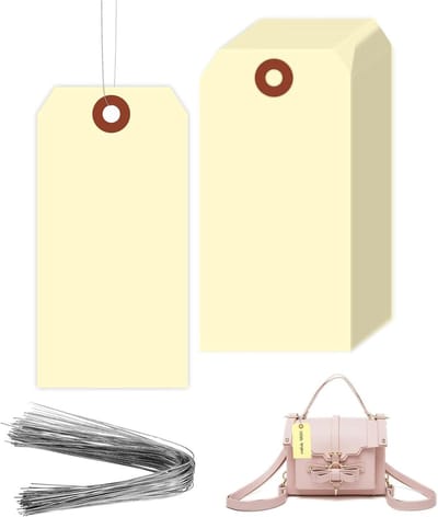 Kledingprijslabels voor winkels, witte markeerlabels 70mm x 35mm met koord, 100 stuks voor kleding en sieraden