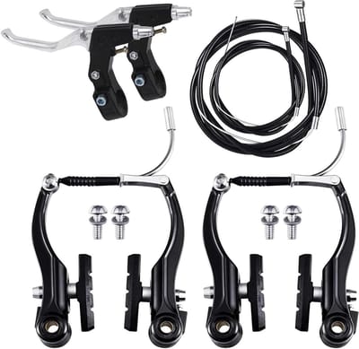 Complete V-Brake Set voor Fietsen - Voor MTB en Hybride Fietsen met Aluminium Handvatten en Remkabels, Zwart/Zilver