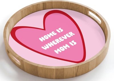 Dienblad rond 40x40 cm - Schootdienblad hout - Quote - Moeder - Roze - Borrelplank rechthoek - Plateau houten dienbladen