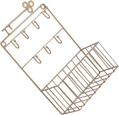 Wand Opbergmand - Sleutelhouder Decoratie - Ruimte Ordenen - Stijlvol IJzer Ontwerp - 28 x 17.5 cm - Brons