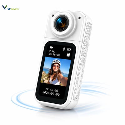 WINNES Pocket Camera - 1080P Action Camera met Draaibare Lens - Vlogcamera - WiFi POV Cameras - Touchscreen en 130° Wide Angle Lens, 270° Rotating Head - Tot wel 14 uur totale gebruiksduur met oplaadgrip.