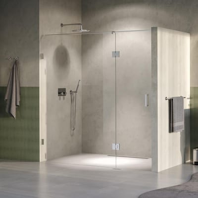 Brauer Void - Nisdeur - 2-Delig - Helder Glas - 190 x 200 cm - Omkeerbaar - met Draaideur 70 cm - Aan Glas - incl. Glascoating - PVD RVS-Kleurig