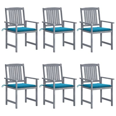 vidaXL - Tuinstoelen - 6 - st - met - kussens - massief - acaciahout - grijs