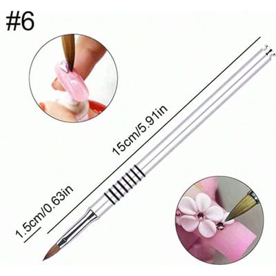 Metalen Nail Art Penselen Zilver 2, 4, 6 voor 3D Carving Kristal Nail Design, Gel Nagellak Tool 6 zilver