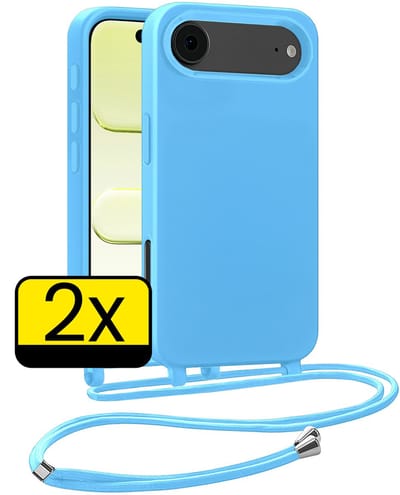 Hoesje Geschikt voor iPhone Air Hoesje Met Koord Siliconen Case - Hoes Geschikt voor iPhone Air Backcover Met Afneembaar Koord - Lichtblauw - 2 Stuks