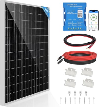 Zonnepaneel Kit 120W met Bluetooth Laadregelaar en Montagebeugels voor Camper en Boot