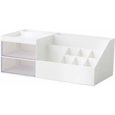 Organisateur de Maquillage Grande Capacité Boîte de Rangement Cosmétique Multifonctionnelle avec Tiroirs pour Comptoir Blanc Ivoire blanc
