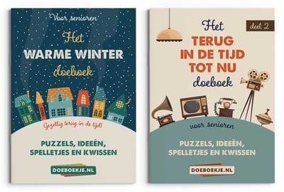 Warme Winter Doeboek + Terug in de Tijd tot Nu deel 2 voor ouderen - puzzelen, kwissen, spelletjes - terug naar vroeger, voordeelset, brievenbus cadeau