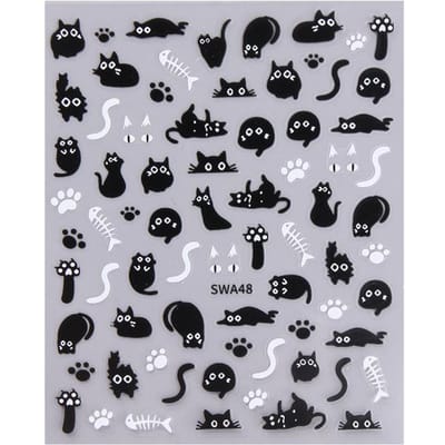 1 stuk Zwarte Kat Nail Art Stickers, Halloween Cartoon Dier Zelfklevende Decals, DIY Nagel Salon Kunst Decoraties Dierenprint SWA48 gray