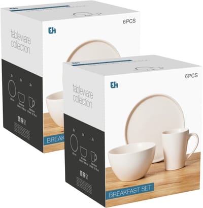 Excellent Houseware Ontbijt Servies set - 12-delig - wit - keramiek - tafelservies - 4 personen