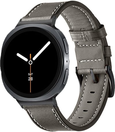 Stravo Leren Bandje - Geschikt voor Samsung Galaxy Watch 9 (40/44mm) / Watch 8 (40/44mm) / 8 Classic (46mm) - Leather Horlogebandje van Echt Leer - Grijs