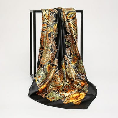 90*90cm Mode Zijden Sjaal Scarftop Hoofdbanden Dames Vintage Vier Seizoenen Haar Sjaal Hijab Foulard Bandana Vrouw Hoofddoek 90CMX90CM black