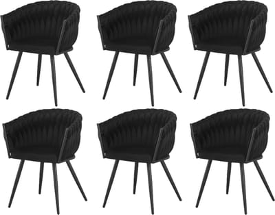 Amelia - Eetkamerstoel - Set van 6 - Zwart - Fluweel - Zwart metaal