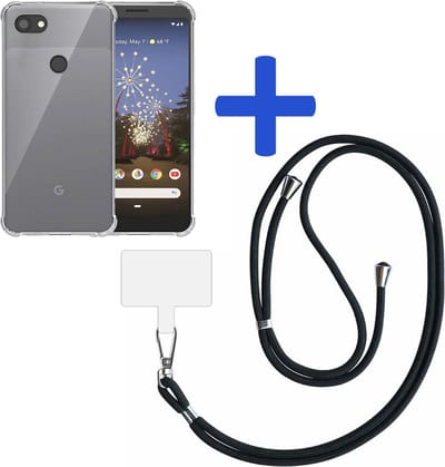 Telefoonhoesje Geschikt voor Google Pixel 3A XL Transparant ShockProof met Afneembaar Universeel Telefoonkoord - Cover Case Siliconen ShockProof with Lanyard - Smartphonica geschikt voor Google Pixel 3A XL