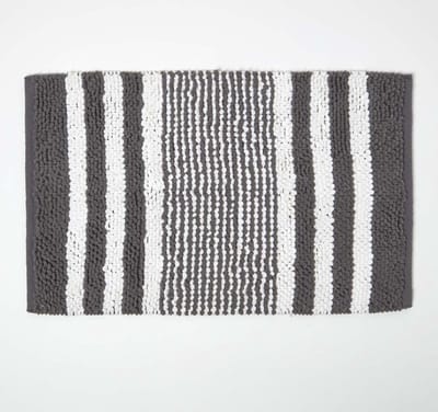 Homescapes Chenille badmat antraciet-witte strepen van 100% katoen, 50 x 80 cm