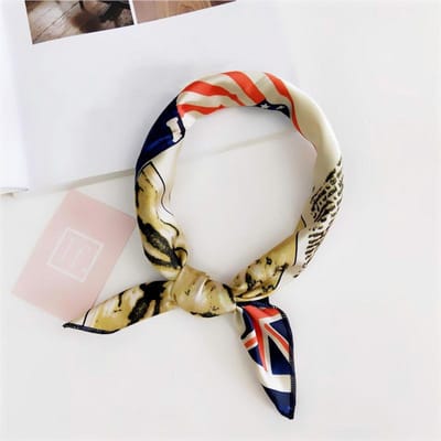 Foulard carré en satin de soie pour femme, accessoire de coiffure pour soirée d'affaires, élégant, petit, vintage, slim, rétro, pour la tête et le cou beige