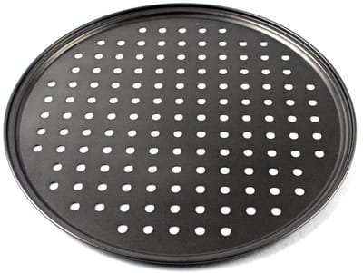 JHUBERS- Pizzapan met antiaanbaklaag - Geperforeerd koolstofstaal - Bakbenodigdheden - Ronde pizzapan - 32 CM - Geschikt voor thuiskeuken - Pizzabakpan