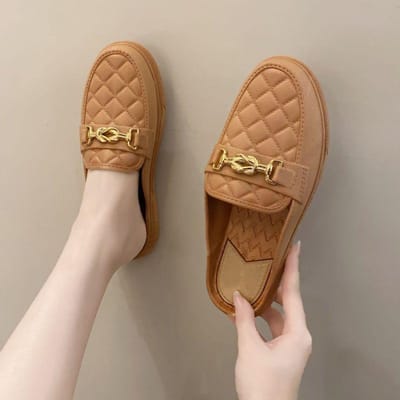 Sandales Semi-drag pour Femmes Dames Chaussures Paresseuses à une Pédale Fond Plat Antidérapant Imperméable Pantoufles Antidérapantes Chaussures 40 kaki
