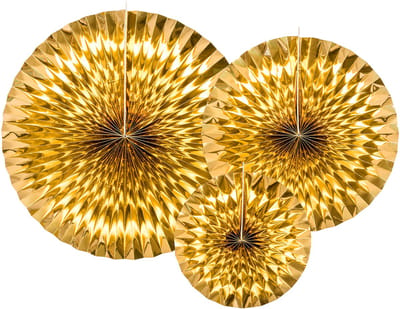 PARTYDECO - 3 gouden papieren rozetten 40, 32 en 23 cm voor chique decoratie