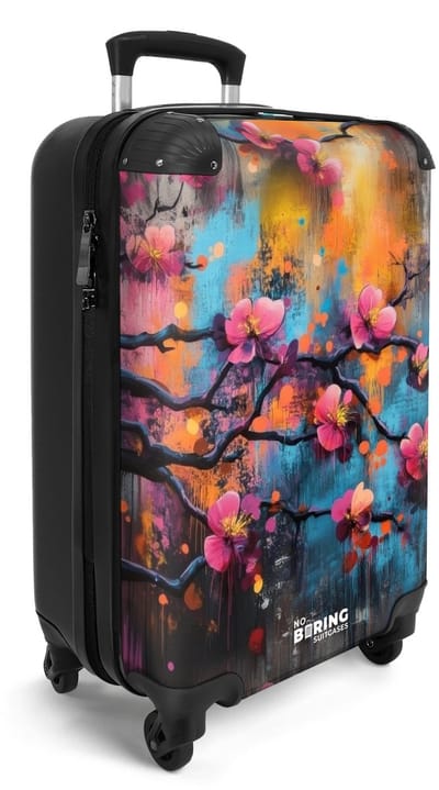 NoBoringSuitcases.com® - Handbagage koffer lichtgewicht - Reiskoffer trolley - Kleurrijke graffiti bloemen - Reis rolkoffer met wieltjes - Carry on reistrolley op wielen - Luggage suitcase - 55x40x20 en 55x35x25 - Bagage 55 cm