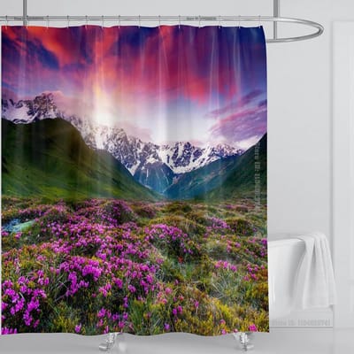 Moderne 3D-print Bos Verfrissend Landschap Douchegordijn Waterdicht Landschap Groene Plant Berg Met Haken Badkamer Decor W180xH180cm