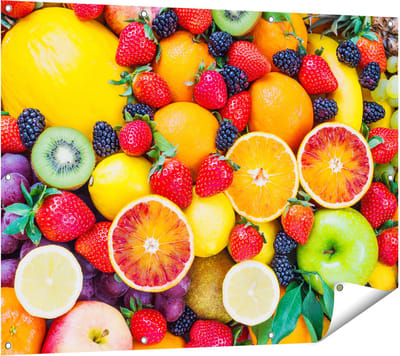 Gards Tuinposter Kleurrijke Fruit Achtergrond - 120x90 cm - Tuindoek - Tuindecoratie - Wanddecoratie buiten - Tuinschilderij