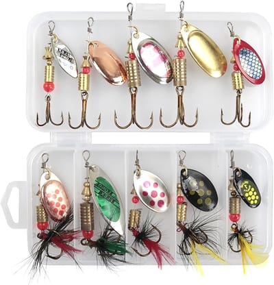 Set van 10 metalen visaas spinnerbaits voor zoet- en zoutwater met handige opbergdoos voor optimale vangst