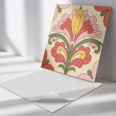 Wallfluent Vinyl Tegels - Bloemen Decoratief Patroon Vinyl Vloer Tegels - 30 cm x 30 cm - Geel PVC Tegels - Set van 9 - Vierkant PVC Tegels - Bloemen en Planten Plaktegels - Zelfklevende Vinyl Tegels - Plaktegels Keuken en Badkamer