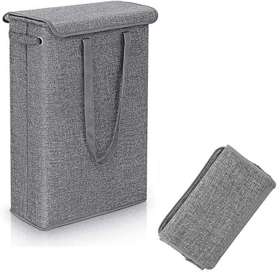 Cosensi- Wasmand met Deksel - 45 Liter Capaciteit - Katoen/Polyester - Opvouwbaar - Draaggreep - Donkergrijs - Wascontainer