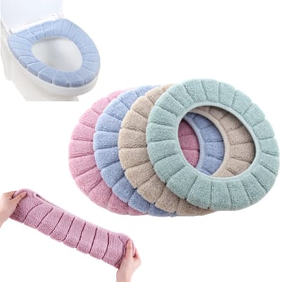4 stuks - Toiletbrilhoes - Wasbare pluchen toiletbrilhoes - Badkamertoiletbrilhoes - Zacht en warm - Pluisvrij - blauw, beige, groen en roze - 30 x 30 cm - Geschikt voor badkamers